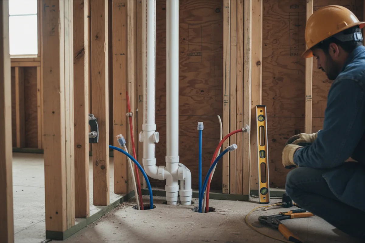 Drain and supply rough-in during Sump Pump Repair in Saint Bernard